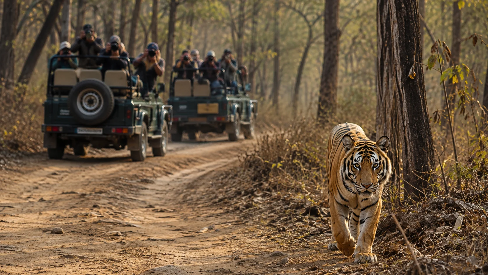 Peaceful Bengal Tiger on Jungle Safari Trail wallpaper full preview