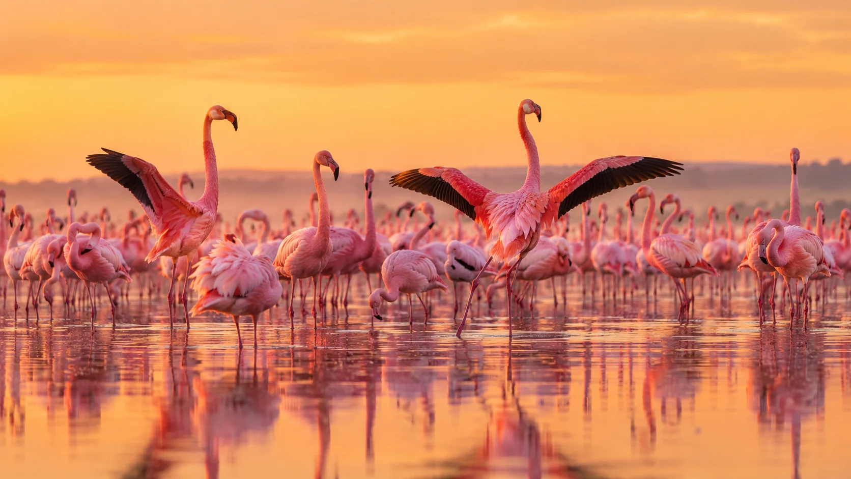 Pink Dawn Flamingo Flock Wallpaper