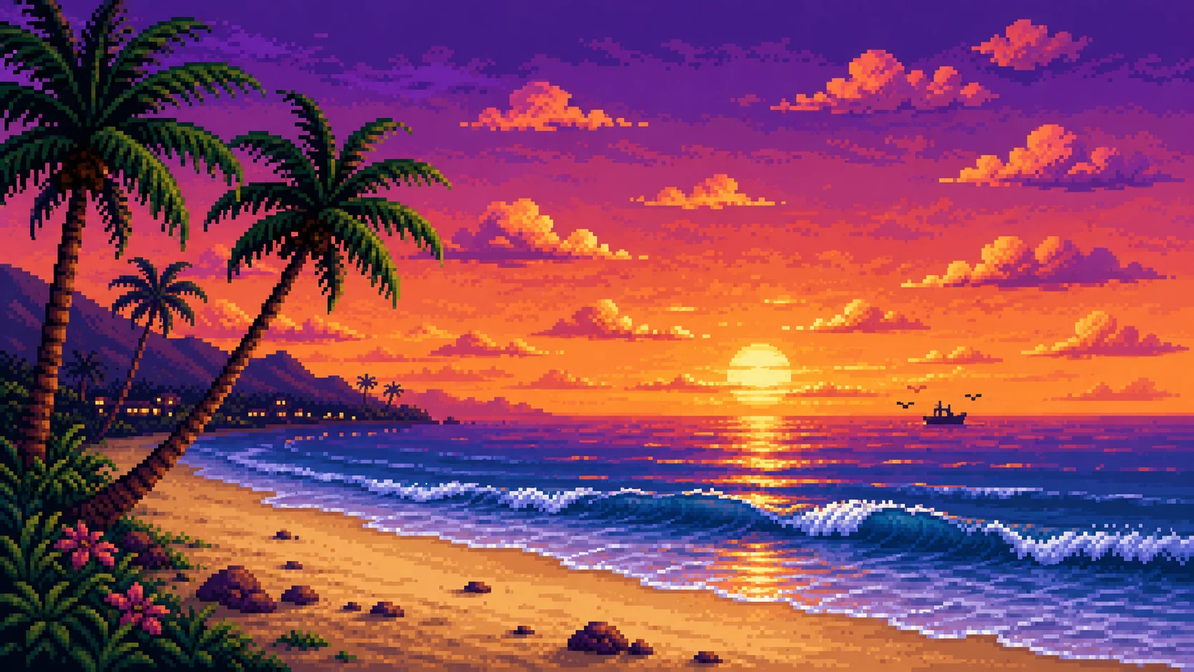 Pixel Beach Sunset Wallpaper wallpaper full preview
