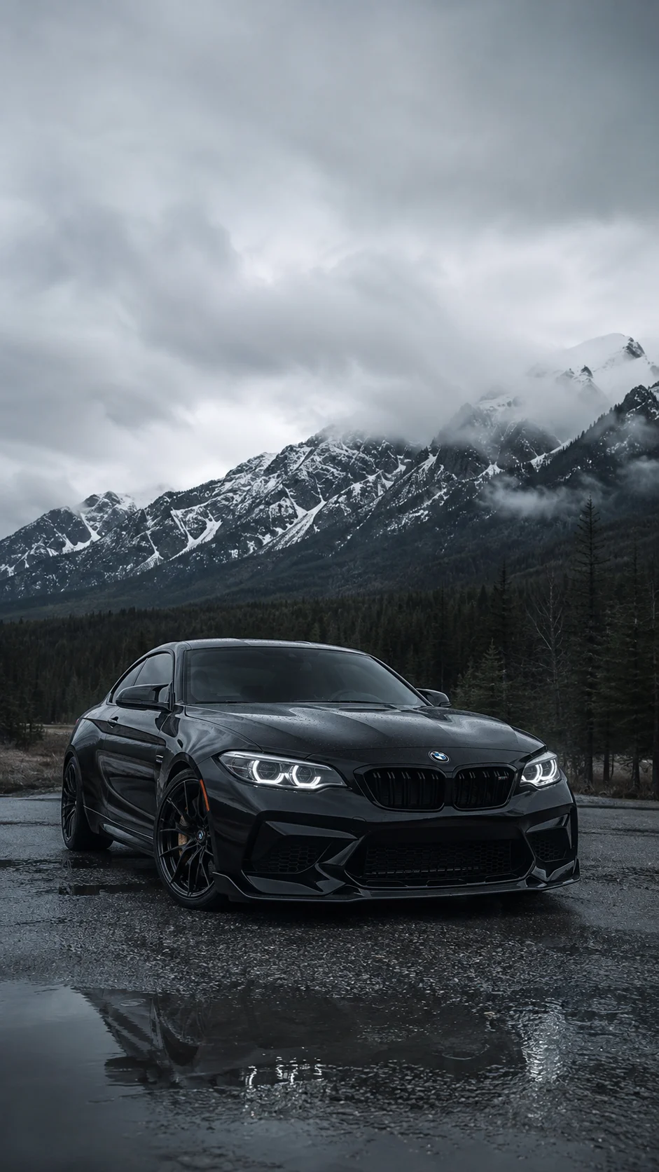 Realistic Black BMW Car Wallpaper – Moody Mountain Road wallpaper full preview