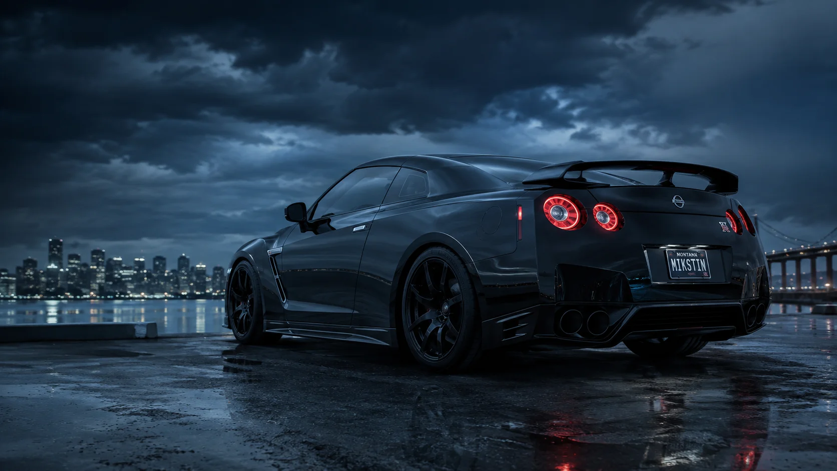 Realistic Black GT-R Night Car Wallpaper – Cinematic Blue 4K wallpaper full preview