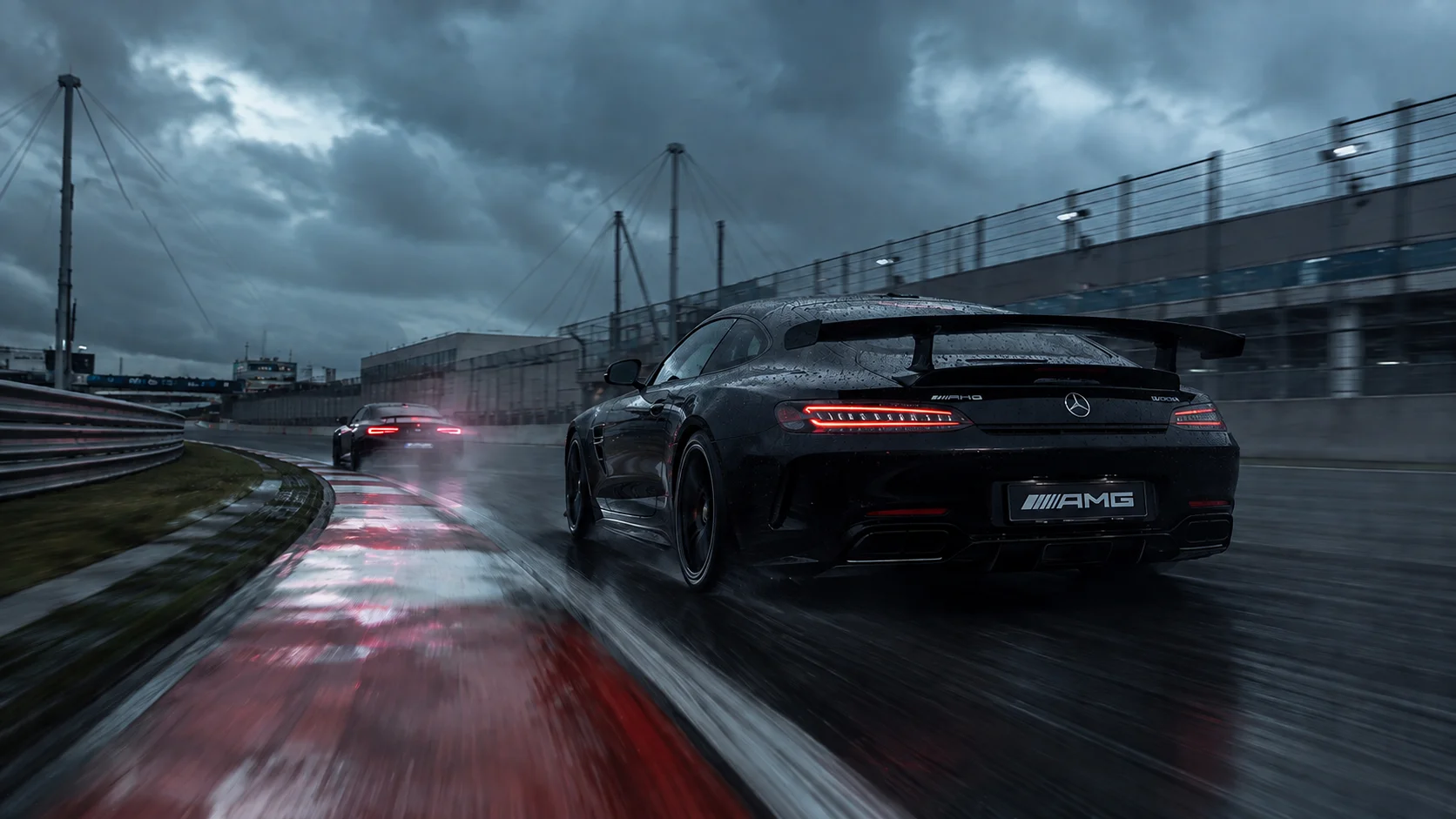 Realistic Sports Car Racing on a Wet Track – Cinematic Motorsport Wallpaper wallpaper full preview