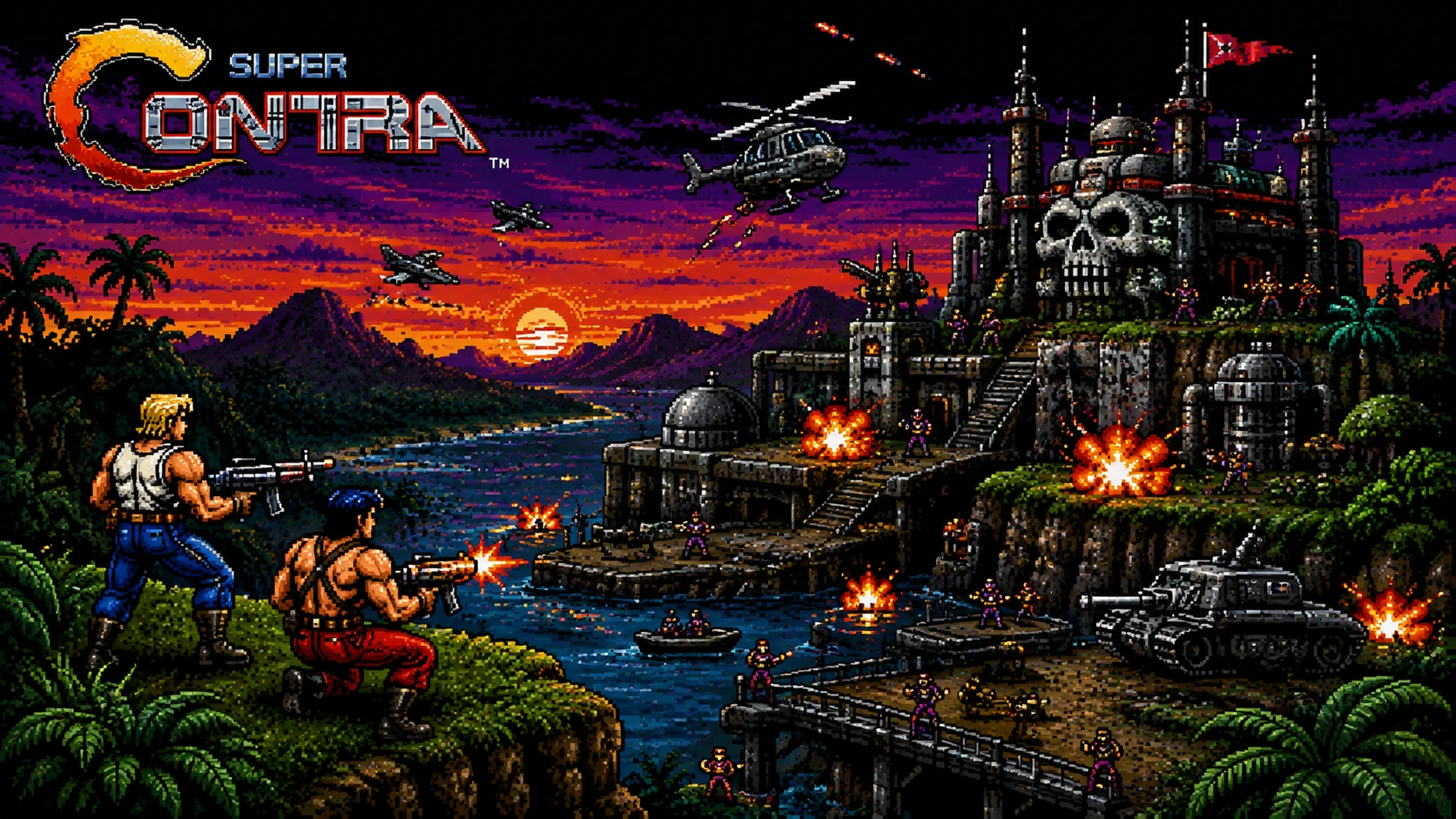 Retro 8-Bit Jungle Commando – Coastal Military Assault
