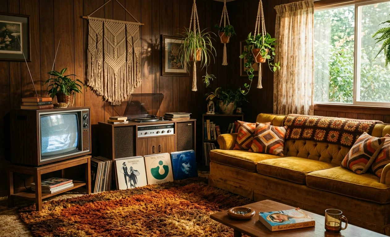 Retro Living Room, Vintage 1970s Wallpaper