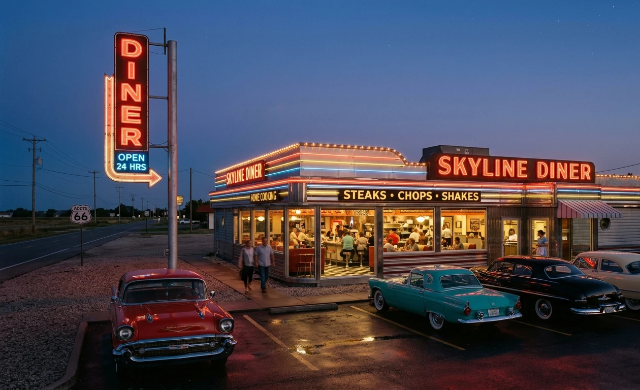 Roadside Diner, Vintage Americana Wallpaper wallpaper full preview