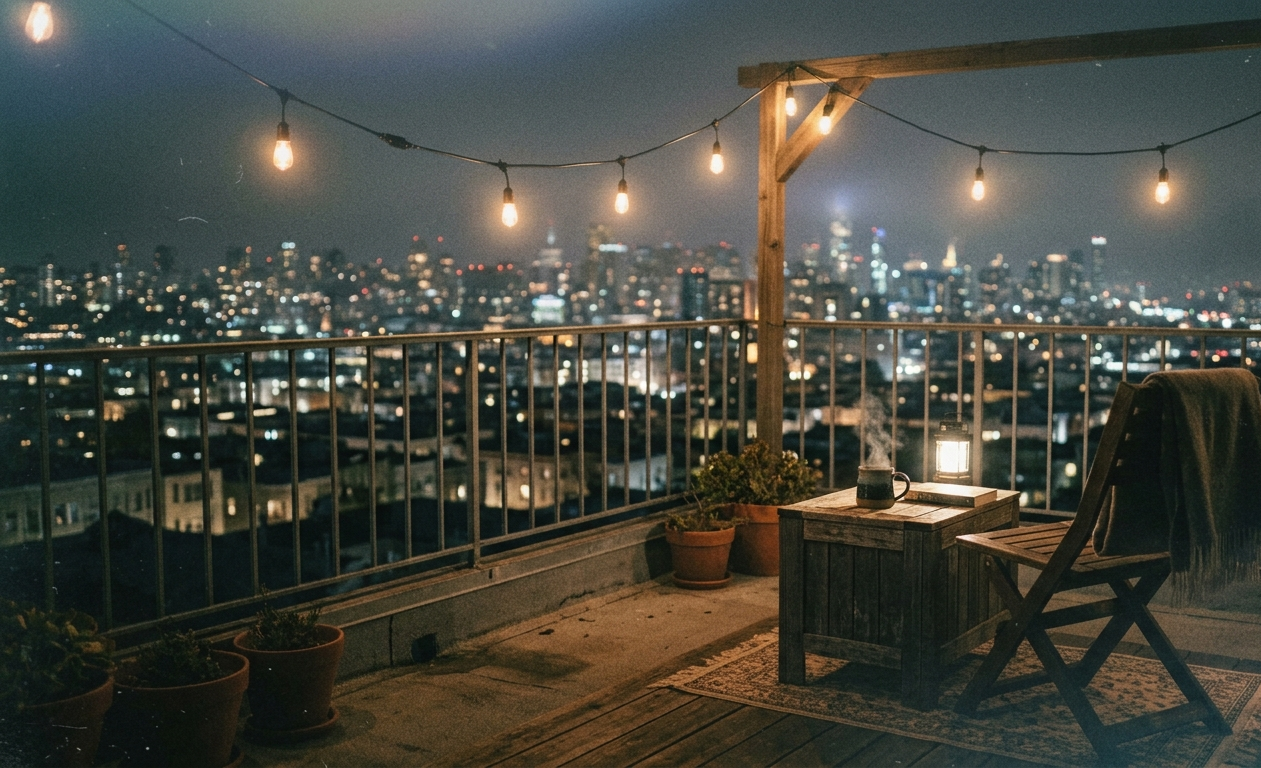Rooftop Vibes Lo-Fi City Night Wallpaper wallpaper full preview