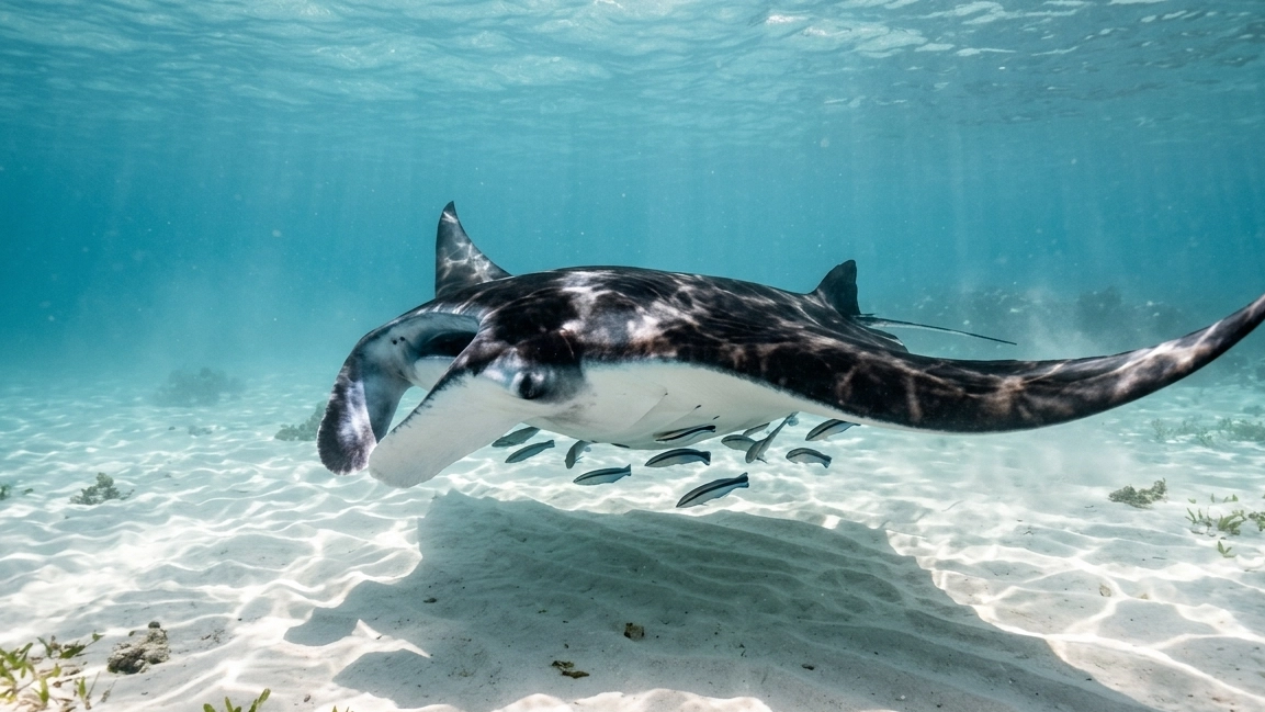 Silent Glide Manta Ray Underwater Wallpaper