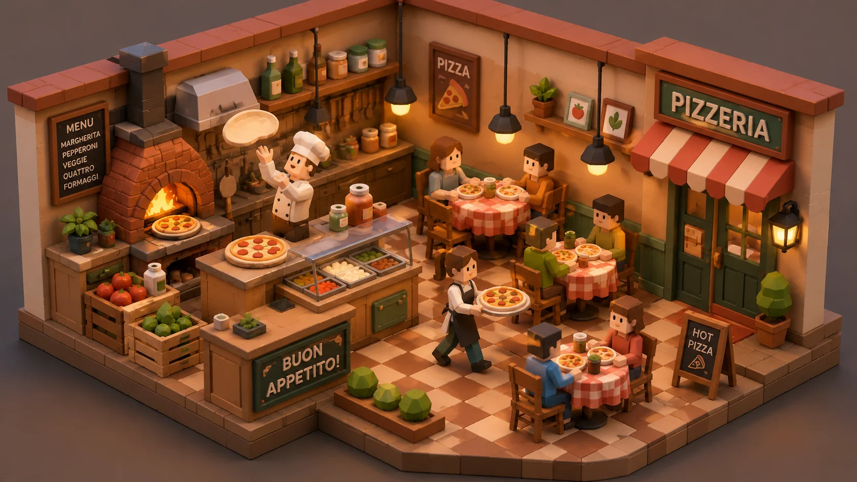 Slice of Life Isometric Pizzeria Wallpaper