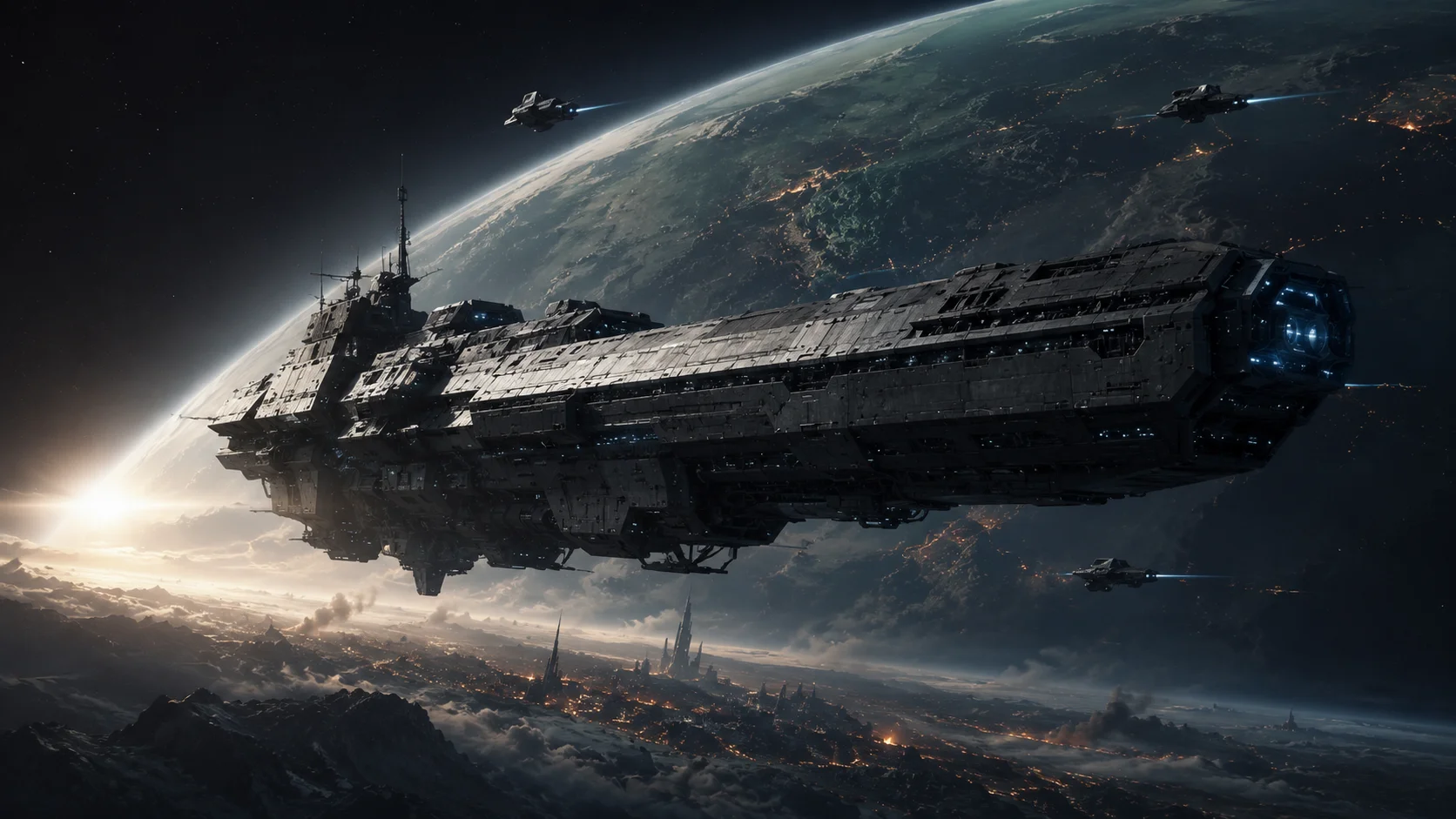 UNSC Pillar of Autumn Over a Burning Planet wallpaper full preview